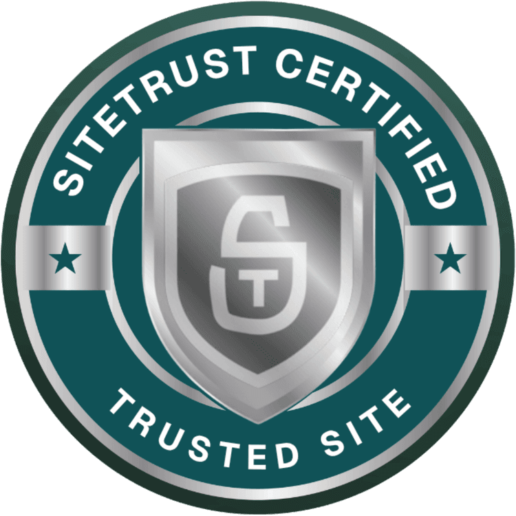 SiteTrust floating badge displayed on a verified website