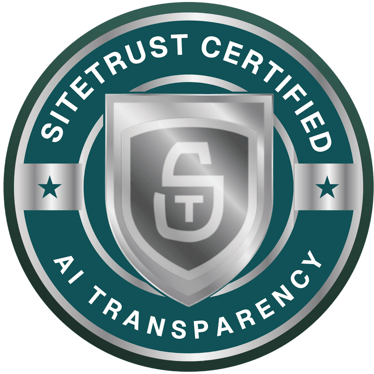 SiteTrust floating badge displayed on a verified website